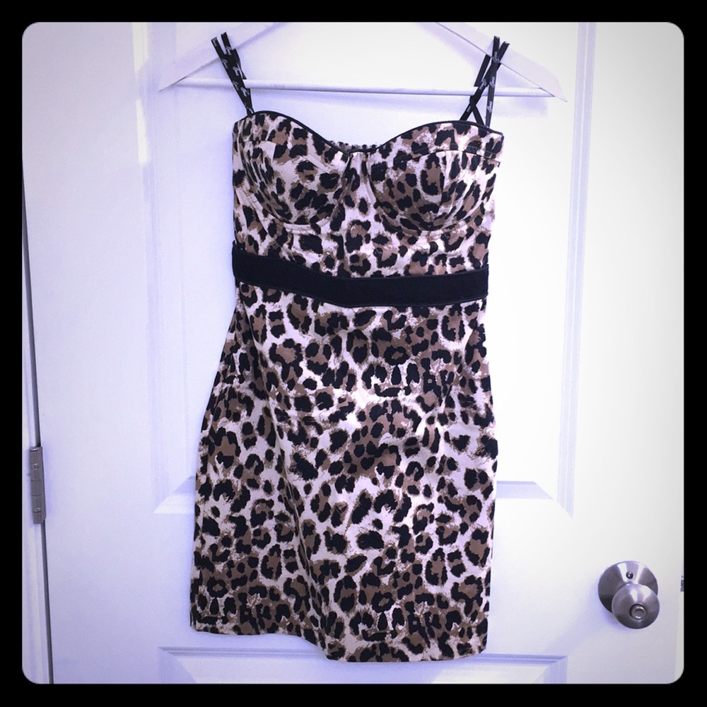 Guess, Leopard Print Strapless Dress